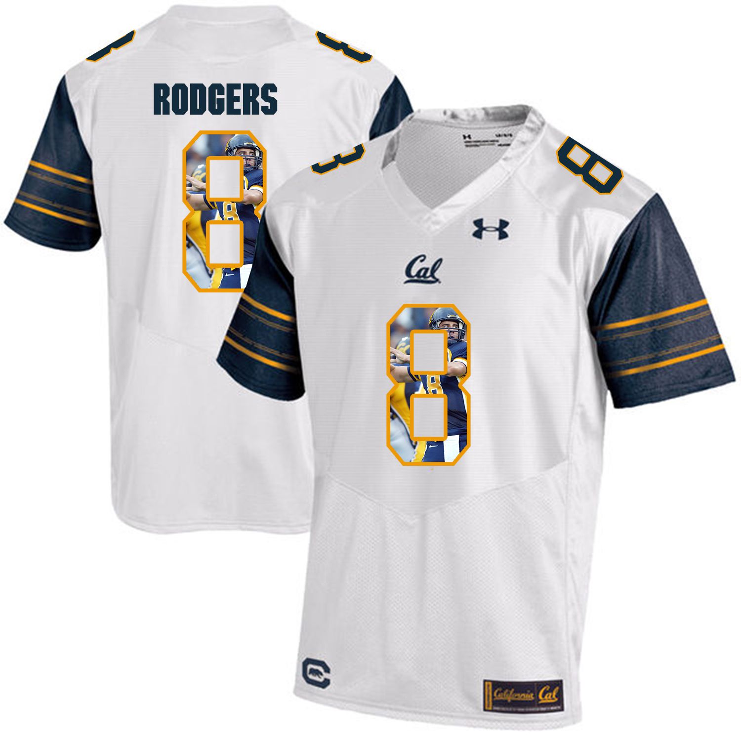 Men California Golden Bears 8 Aaron Rodgers White Customized NCAA Jerseys